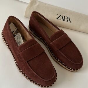 Zara Leather Moccasin Espadrilles  Chestnut Men’s Shoes